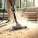 steam cleaning carpet in bright living room