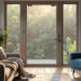 cozy living room with rain-proof patio doors and sunlight