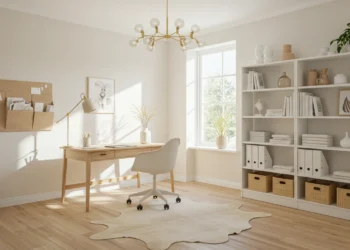 Light beige and white walls and light hardwood floors